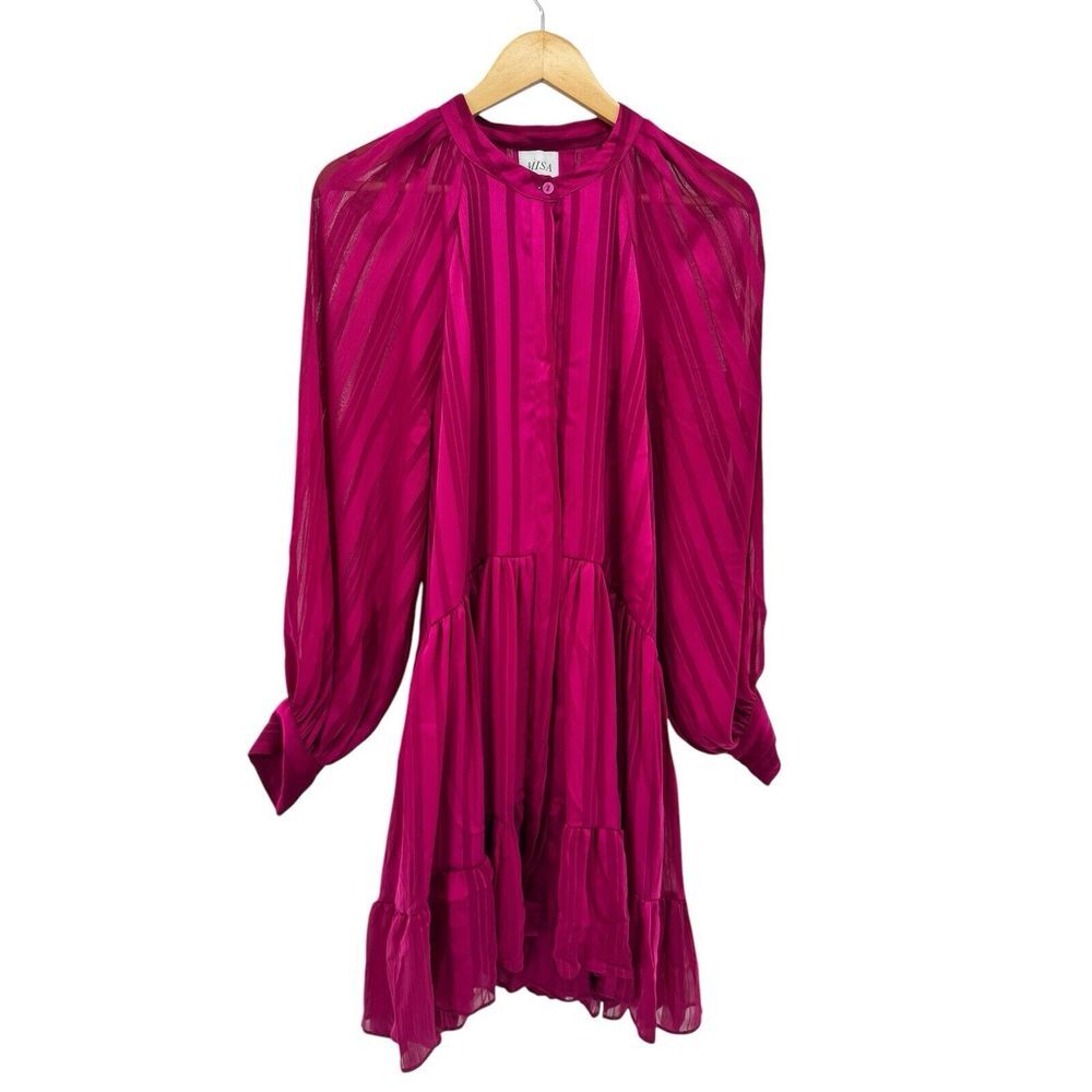 MISA Los Angeles Lara Mini Dress Solid Stripe Fuschia‎ Pink Size Small Pockets